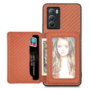 For vivo T1 Carbon Fiber Magnetic Card Bag Phone Case(Brown)