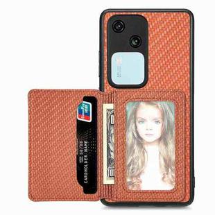 For vivo S18 Carbon Fiber Magnetic Card Bag Phone Case(Brown)