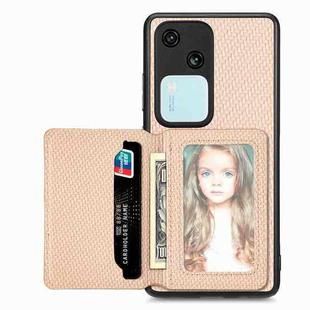 For vivo S18 Carbon Fiber Magnetic Card Bag Phone Case(Khaki)