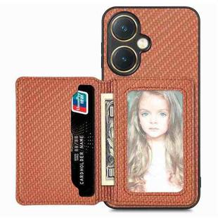 For vivo Y27 4G Carbon Fiber Magnetic Card Bag Phone Case(Brown)