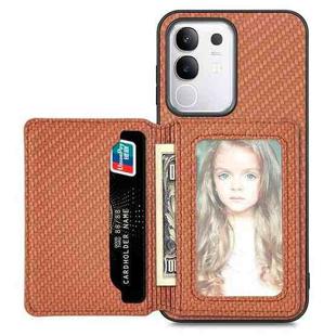 For vivo Y29 4G Carbon Fiber Magnetic Card Bag Phone Case(Brown)