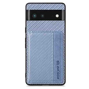 For Google Pixel 6 Carbon Fiber Magnetic Card Bag Phone Case(Blue)