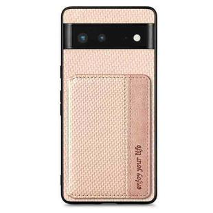 For Google Pixel 6 Carbon Fiber Magnetic Card Bag Phone Case(Khaki)