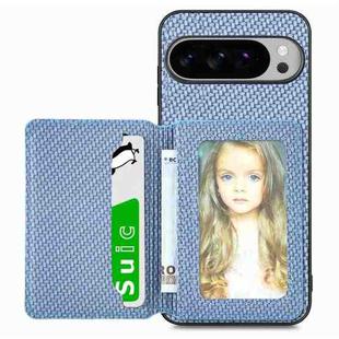For Google Pixel 9 / 9 Pro Carbon Fiber Magnetic Card Bag Phone Case(Blue)