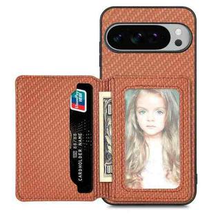 For Google Pixel 9 / 9 Pro Carbon Fiber Magnetic Card Bag Phone Case(Brown)