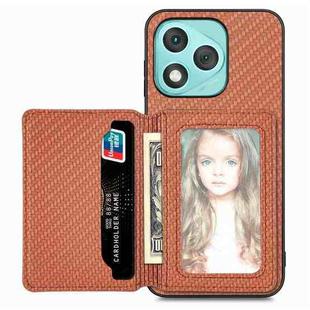 For Honor 400 Lite Global Carbon Fiber Magnetic Card Bag Phone Case(Brown)