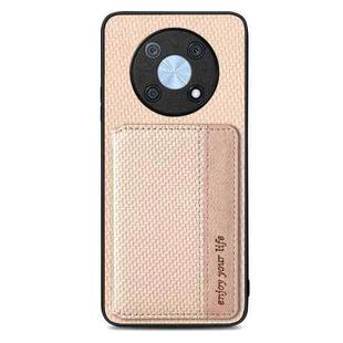 For Huawei Nova Y90 Carbon Fiber Magnetic Card Bag Phone Case(Khaki)
