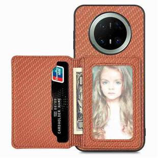 For Huawei Mate 70 Pro Carbon Fiber Magnetic Card Bag Phone Case(Brown)