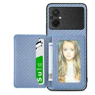 For Xiaomi POCO M5 4G Carbon Fiber Magnetic Card Bag Phone Case(Blue)