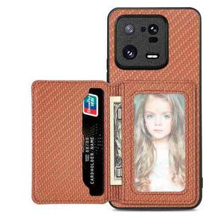 For Xiaomi 13 Pro Carbon Fiber Magnetic Card Bag Phone Case(Brown)