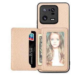 For Xiaomi 13 Pro Carbon Fiber Magnetic Card Bag Phone Case(Khaki)