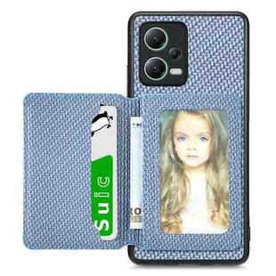 For Redmi Note 12 5G Carbon Fiber Magnetic Card Bag Phone Case(Blue)