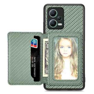 For Redmi Note 12 5G Carbon Fiber Magnetic Card Bag Phone Case(Green)