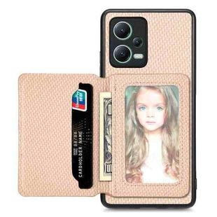 For Redmi Note 12 5G Carbon Fiber Magnetic Card Bag Phone Case(Khaki)