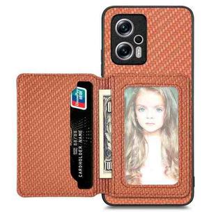 For Redmi Note 11T Pro 5G Carbon Fiber Magnetic Card Bag Phone Case(Brown)