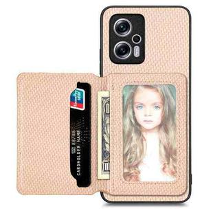 For Redmi Note 11T Pro 5G Carbon Fiber Magnetic Card Bag Phone Case(Khaki)