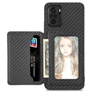 For Redmi Note 10 4G Carbon Fiber Magnetic Card Bag Phone Case(Black)
