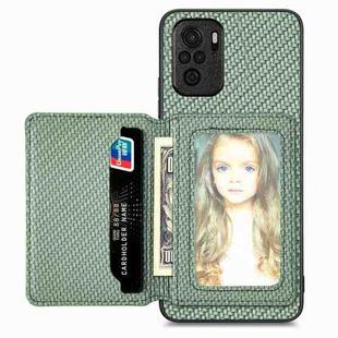 For Redmi Note 10 4G Carbon Fiber Magnetic Card Bag Phone Case(Green)
