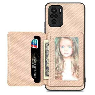 For Redmi Note 10 4G Carbon Fiber Magnetic Card Bag Phone Case(Khaki)