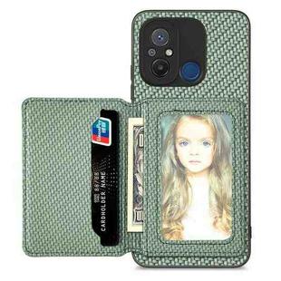 For Redmi 12C Carbon Fiber Magnetic Card Bag Phone Case(Green)