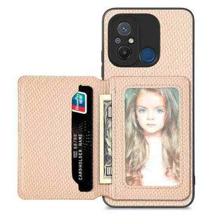 For Redmi 12C Carbon Fiber Magnetic Card Bag Phone Case(Khaki)