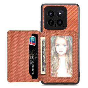 For Xiaomi 14 Carbon Fiber Magnetic Card Bag Phone Case(Brown)