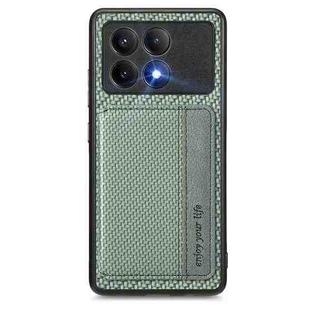 For Xiaomi Poco X6 Pro Carbon Fiber Magnetic Card Bag Phone Case(Green)