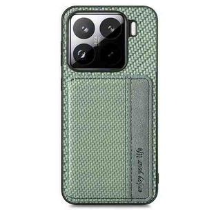 For Xiaomi 15 Carbon Fiber Magnetic Card Bag Phone Case(Green)