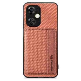 For Oneplus Nord CE 3 Lite Carbon Fiber Magnetic Card Bag Phone Case(Brown)