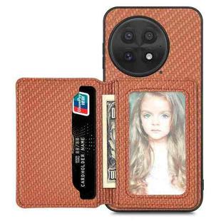 For OnePlus 13 Carbon Fiber Magnetic Card Bag Phone Case(Brown)
