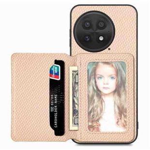 For OnePlus 13 Carbon Fiber Magnetic Card Bag Phone Case(Khaki)