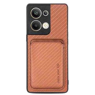 For OPPO Reno9 Carbon Fiber Leather Card Magsafe Phone Case(Brown)