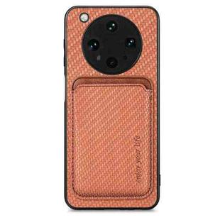 For OPPO Find X8 Ultra Carbon Fiber Leather Card Magsafe Magnetic Phone Case(Brown)