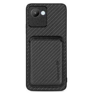 For Realme C30 Carbon Fiber Leather Card Magsafe Phone Case(Black)