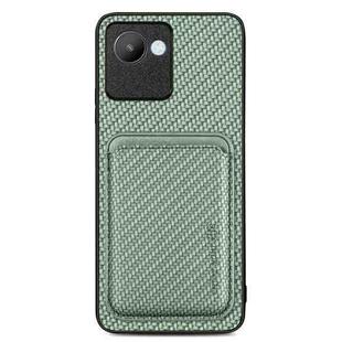 For Realme C30 Carbon Fiber Leather Card Magsafe Phone Case(Green)