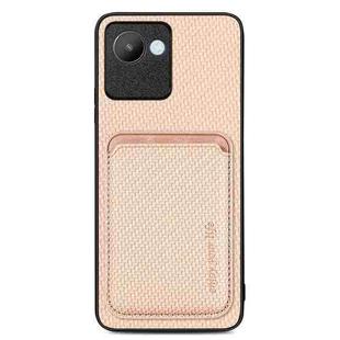For Realme C30 Carbon Fiber Leather Card Magsafe Phone Case(Khaki)