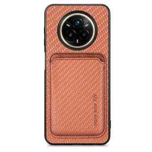 For Realme 14 Pro+ Carbon Fiber Leather Card Magsafe Phone Case(Brown)