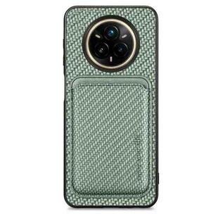 For Realme 14 Pro+ Carbon Fiber Leather Card Magsafe Phone Case(Green)