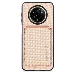 For Realme 14 Pro+ Carbon Fiber Leather Card Magsafe Phone Case(Khaki)