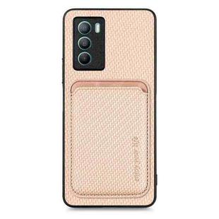 For vivo T1 Carbon Fiber Leather Card Magsafe Phone Case(Khaki)