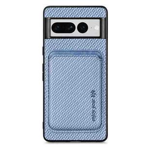 For Google Pixel 7 Pro Carbon Fiber Leather Card Magsafe Phone Case(Blue)