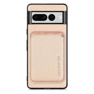 For Google Pixel 7 Pro Carbon Fiber Leather Card Magsafe Phone Case(Khaki)