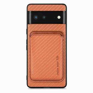For Google Pixel 6 Carbon Fiber Leather Card Magsafe Phone Case(Brown)