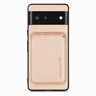 For Google Pixel 6 Carbon Fiber Leather Card Magsafe Phone Case(Khaki)