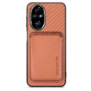 For Honor 200 Pro Carbon Fiber Leather Card Magsafe Phone Case(Brown)