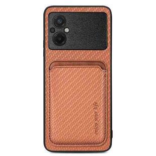 For Xiaomi Poco M5 4G Carbon Fiber Leather Card Magnetic Phone Case(Brown)