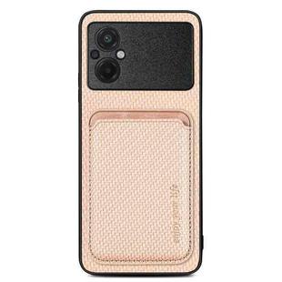 For Xiaomi Poco M5 4G Carbon Fiber Leather Card Magnetic Phone Case(Khaki)