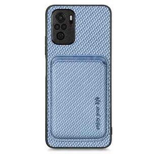 For Redmi Note 10 4G Carbon Fiber Leather Card Magsafe Phone Case(Blue)