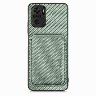 For Xiaomi Redmi Note 10 4G Carbon Fiber Leather Card Magnetic Phone Case(Green)