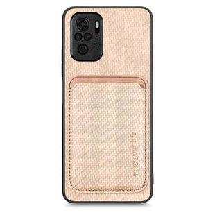 For Redmi Note 10 4G Carbon Fiber Leather Card Magsafe Phone Case(Khaki)